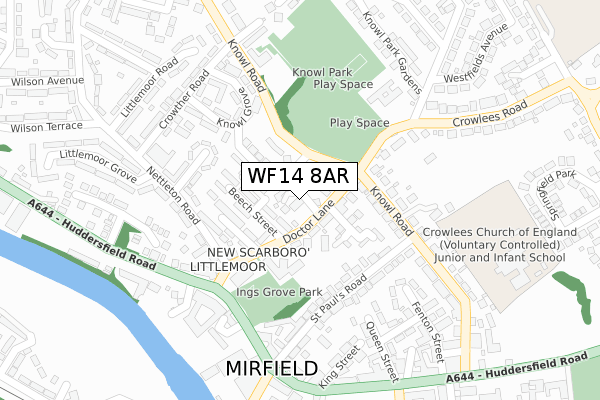 WF14 8AR map - large scale - OS Open Zoomstack (Ordnance Survey)