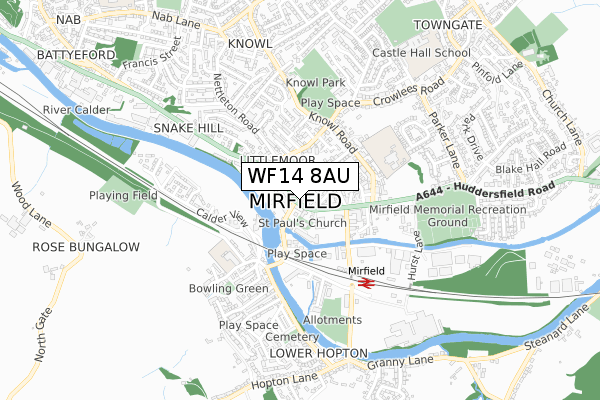 WF14 8AU map - small scale - OS Open Zoomstack (Ordnance Survey)