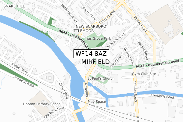 WF14 8AZ map - large scale - OS Open Zoomstack (Ordnance Survey)