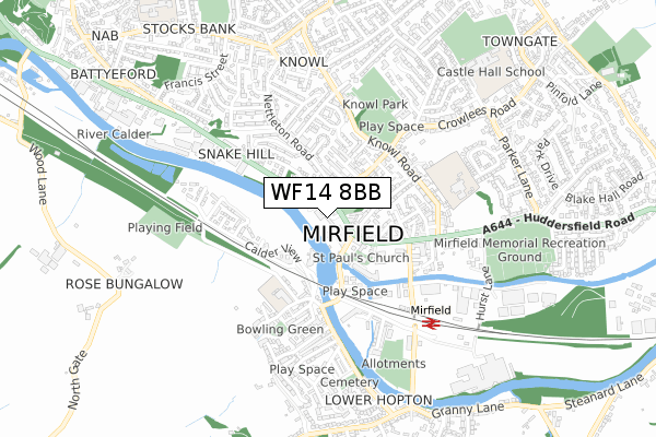 WF14 8BB map - small scale - OS Open Zoomstack (Ordnance Survey)