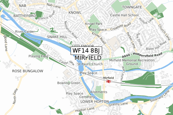 WF14 8BJ map - small scale - OS Open Zoomstack (Ordnance Survey)