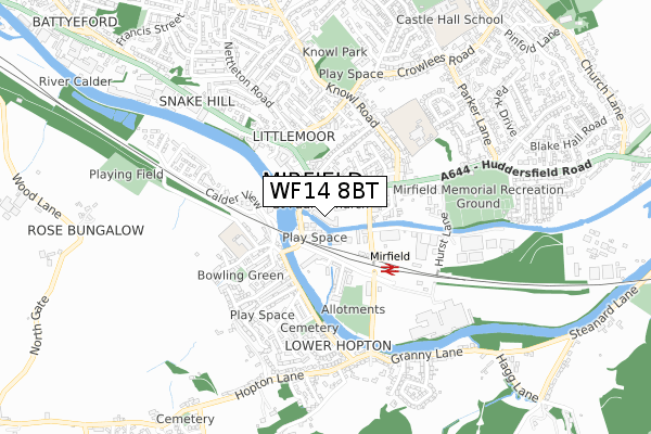 WF14 8BT map - small scale - OS Open Zoomstack (Ordnance Survey)