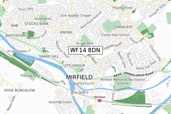 WF14 8DN map - small scale - OS Open Zoomstack (Ordnance Survey)