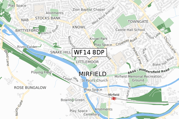 WF14 8DP map - small scale - OS Open Zoomstack (Ordnance Survey)