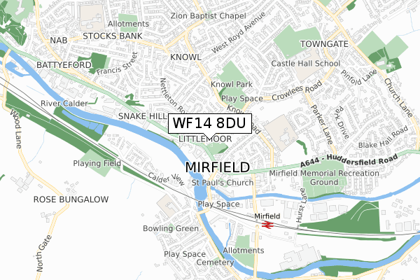 WF14 8DU map - small scale - OS Open Zoomstack (Ordnance Survey)