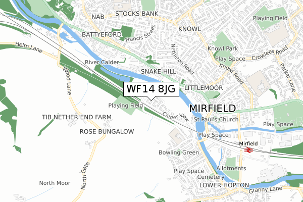 WF14 8JG map - small scale - OS Open Zoomstack (Ordnance Survey)