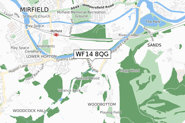 WF14 8QG map - small scale - OS Open Zoomstack (Ordnance Survey)