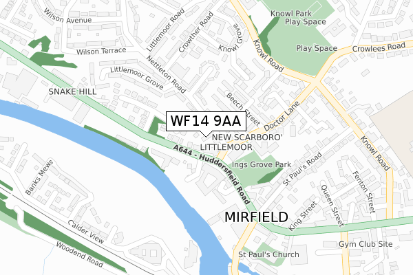 WF14 9AA map - large scale - OS Open Zoomstack (Ordnance Survey)