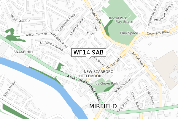 WF14 9AB map - large scale - OS Open Zoomstack (Ordnance Survey)