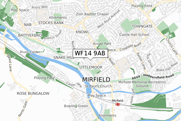 WF14 9AB map - small scale - OS Open Zoomstack (Ordnance Survey)