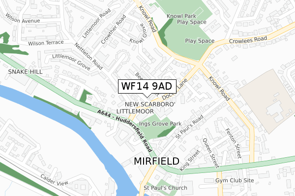 WF14 9AD map - large scale - OS Open Zoomstack (Ordnance Survey)