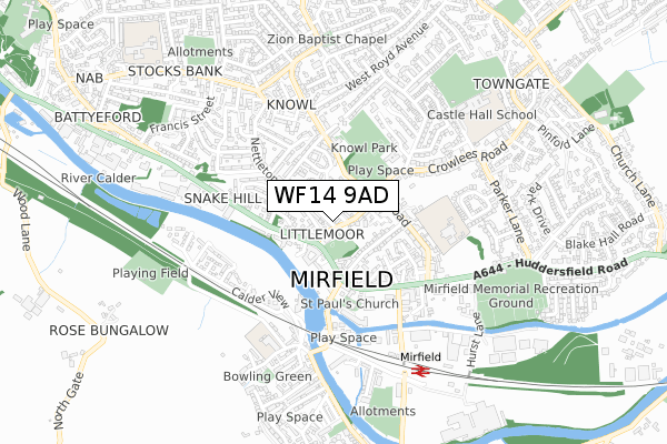 WF14 9AD map - small scale - OS Open Zoomstack (Ordnance Survey)