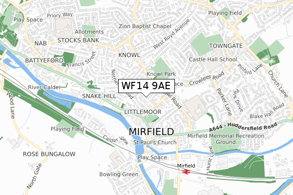 WF14 9AE map - small scale - OS Open Zoomstack (Ordnance Survey)