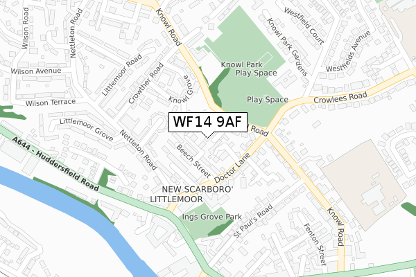 WF14 9AF map - large scale - OS Open Zoomstack (Ordnance Survey)