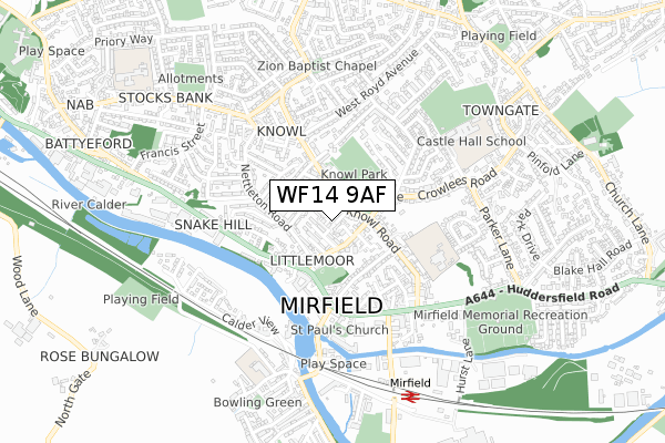 WF14 9AF map - small scale - OS Open Zoomstack (Ordnance Survey)