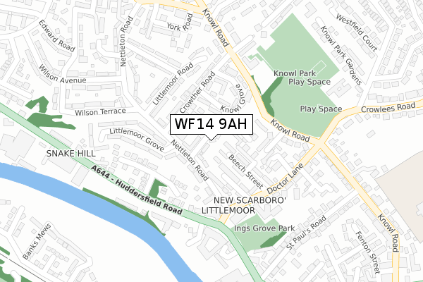 WF14 9AH map - large scale - OS Open Zoomstack (Ordnance Survey)