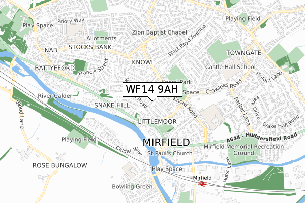 WF14 9AH map - small scale - OS Open Zoomstack (Ordnance Survey)