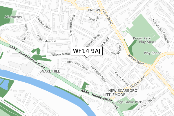 WF14 9AJ map - large scale - OS Open Zoomstack (Ordnance Survey)