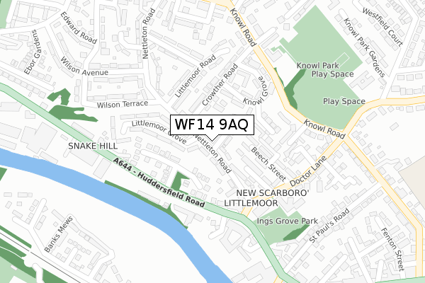 WF14 9AQ map - large scale - OS Open Zoomstack (Ordnance Survey)