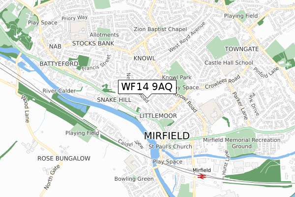 WF14 9AQ map - small scale - OS Open Zoomstack (Ordnance Survey)