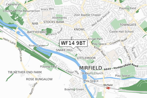 WF14 9BT map - small scale - OS Open Zoomstack (Ordnance Survey)