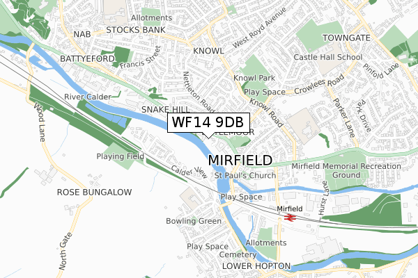 WF14 9DB map - small scale - OS Open Zoomstack (Ordnance Survey)