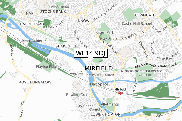 WF14 9DJ map - small scale - OS Open Zoomstack (Ordnance Survey)