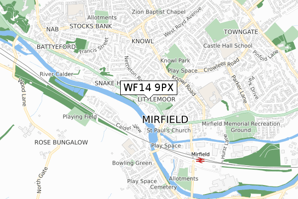 WF14 9PX map - small scale - OS Open Zoomstack (Ordnance Survey)