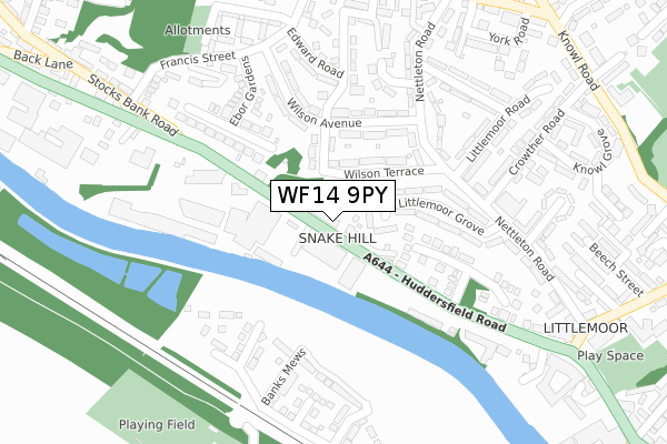 WF14 9PY map - large scale - OS Open Zoomstack (Ordnance Survey)
