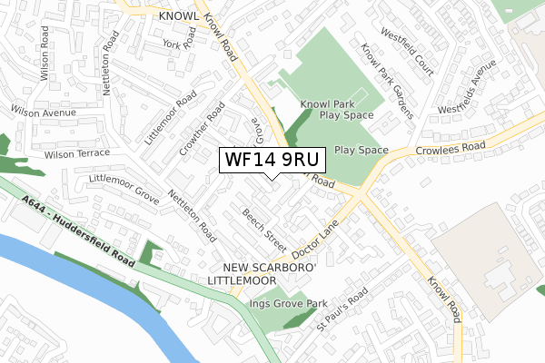 WF14 9RU map - large scale - OS Open Zoomstack (Ordnance Survey)