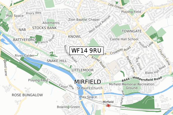 WF14 9RU map - small scale - OS Open Zoomstack (Ordnance Survey)