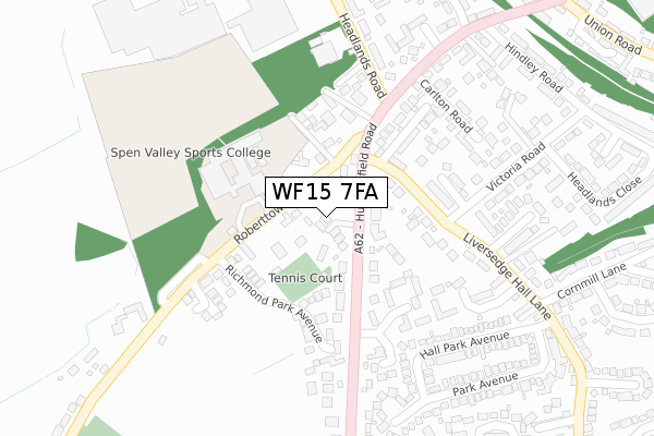 WF15 7FA map - large scale - OS Open Zoomstack (Ordnance Survey)