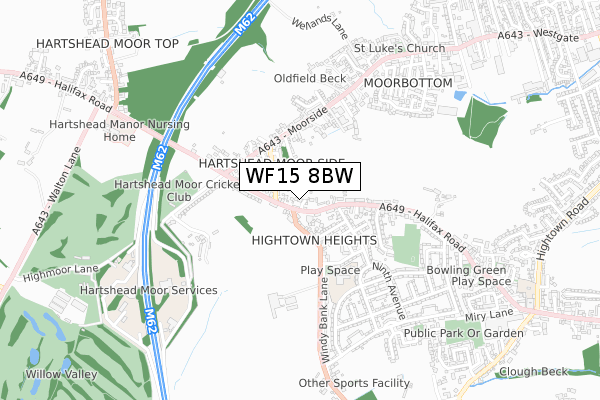 WF15 8BW map - small scale - OS Open Zoomstack (Ordnance Survey)