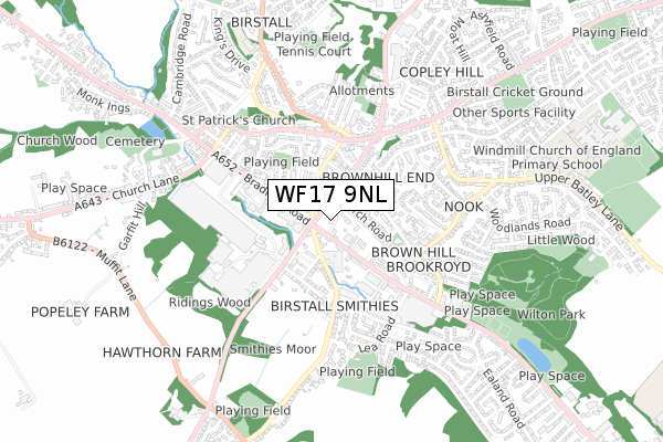 WF17 9NL map - small scale - OS Open Zoomstack (Ordnance Survey)