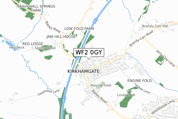 WF2 0GY map - small scale - OS Open Zoomstack (Ordnance Survey)