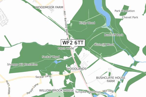 WF2 6TT map - small scale - OS Open Zoomstack (Ordnance Survey)