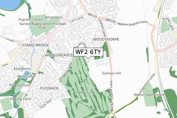 WF2 6TY map - small scale - OS Open Zoomstack (Ordnance Survey)