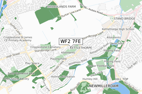 WF2 7FE map - small scale - OS Open Zoomstack (Ordnance Survey)