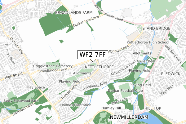 WF2 7FF map - small scale - OS Open Zoomstack (Ordnance Survey)