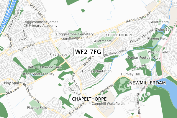 WF2 7FG map - small scale - OS Open Zoomstack (Ordnance Survey)