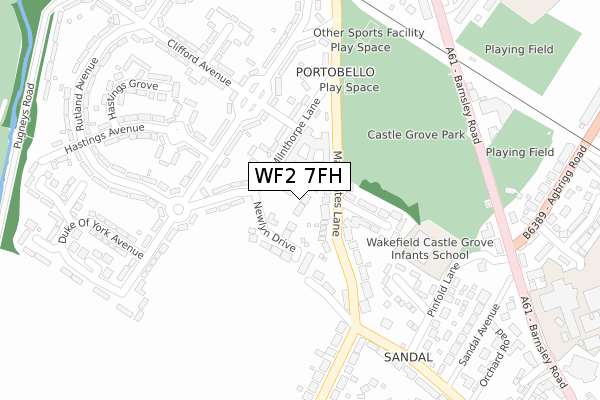 WF2 7FH map - large scale - OS Open Zoomstack (Ordnance Survey)