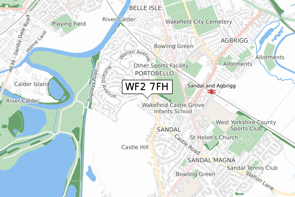 WF2 7FH map - small scale - OS Open Zoomstack (Ordnance Survey)