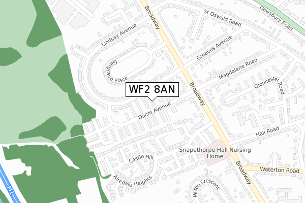 WF2 8AN map - large scale - OS Open Zoomstack (Ordnance Survey)