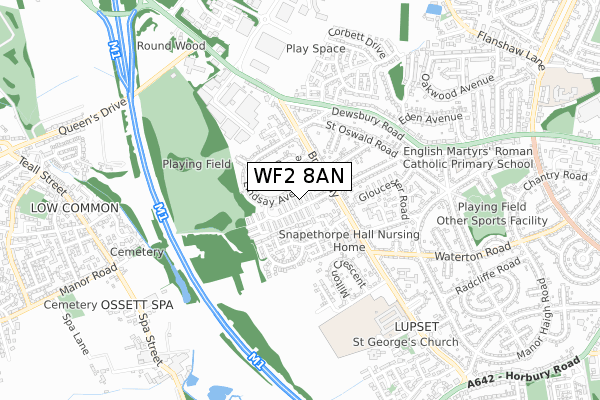 WF2 8AN map - small scale - OS Open Zoomstack (Ordnance Survey)