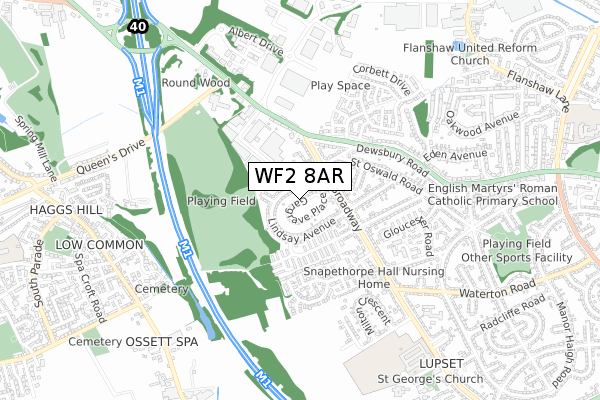 WF2 8AR map - small scale - OS Open Zoomstack (Ordnance Survey)