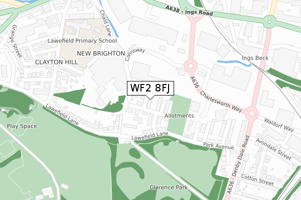 WF2 8FJ map - large scale - OS Open Zoomstack (Ordnance Survey)