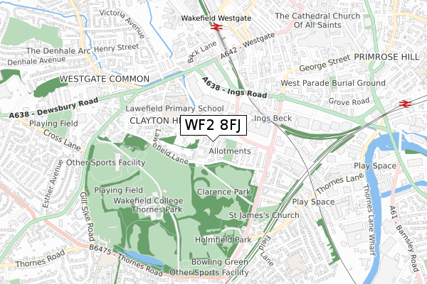 WF2 8FJ map - small scale - OS Open Zoomstack (Ordnance Survey)