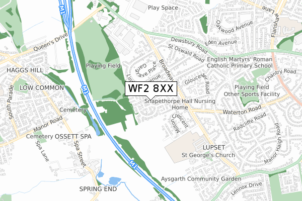 WF2 8XX map - small scale - OS Open Zoomstack (Ordnance Survey)