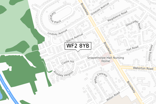 WF2 8YB map - large scale - OS Open Zoomstack (Ordnance Survey)