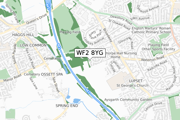 WF2 8YG map - small scale - OS Open Zoomstack (Ordnance Survey)